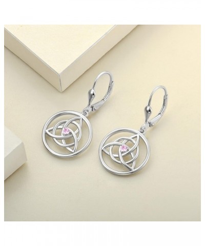 Celtic Knot Earrings 925 Sterling Silver Trinity Knot Leverback Earrings Birthstones Dangle Drop Jewelry for Women 10-pink to...