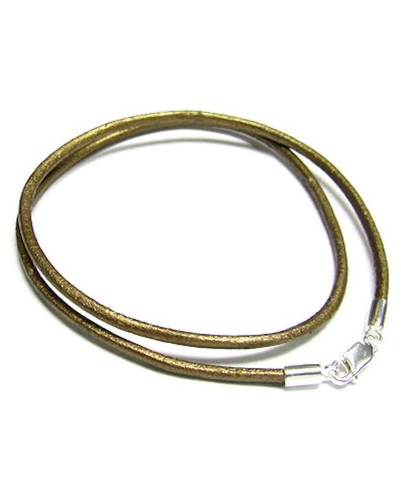 925 Sterling Silver Round Natural Leather Cord 2mm Choker Necklace Metallic Brown 22 Inches $12.14 Necklaces